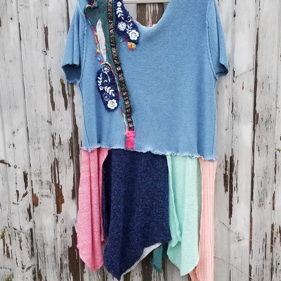 80s Boho Embroidered Sweater Tunic Upcycled - Picture 1 of 6